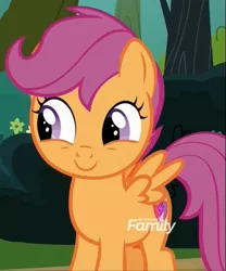 Size: 575x690 | Tagged: safe, derpibooru import, screencap, scootaloo, pegasus, pony, marks and recreation, cute, cutealoo, discovery family logo, female, filly, smiling, solo focus, spread wings, wings
