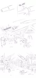 Size: 625x1338 | Tagged: 4chan, artist:raridashdoodles, cannon, canterlot, comic, comic:anon the movie, comic:anon the movie 2017, derpibooru import, explosion, /mlp/, oc, oc:anon, safe, simple background, sound effects, unofficial characters only, white background