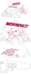 Size: 625x1497 | Tagged: 4chan, airship, angry, artist:raridashdoodles, broken horn, comic, comic:anon the movie, comic:anon the movie 2017, death threat, derpibooru import, grubber, megaphone, /mlp/, my little pony: the movie, oc, oc:anon, safe, simple background, tempest shadow, white background