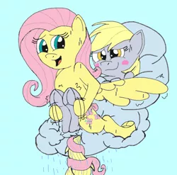 Size: 1554x1536 | Tagged: suggestive, alternate version, artist:darkknighthoof, artist:icey-wicey-1517, derpibooru import, derpy hooves, fluttershy, pegasus, pony, unicorn, blushing, bondage, cloud, colored, derpyshy, digital art, eyes closed, female, fetish, frog (hoof), hoof fetish, hoof tickling, implied vaginal secretions, intertwined tails, lesbian, mare, massage, open mouth, pampering, rain, raincloud, raised hoof, shipping, spread wings, sweat, tail bondage, tickling, underhoof, wingboner, wings