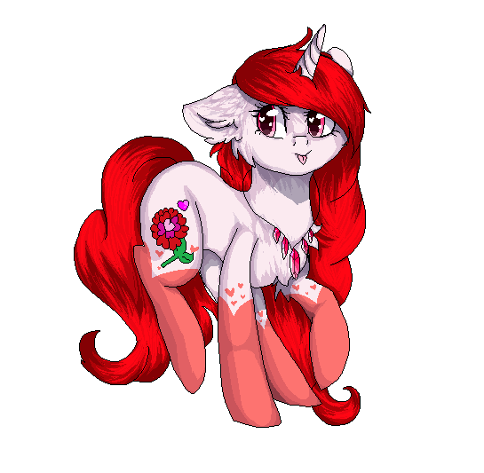 Size: 545x533 | Tagged: safe, artist:czywko, derpibooru import, oc, oc:rose lovegood, unofficial characters only, unicorn, female, jewelry, mare, necklace, pink eyes, pixel art, red mane, request, solo, tongue out