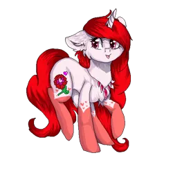Size: 545x533 | Tagged: safe, artist:czywko, derpibooru import, oc, oc:rose lovegood, unofficial characters only, unicorn, female, jewelry, mare, necklace, pink eyes, pixel art, red mane, request, solo, tongue out