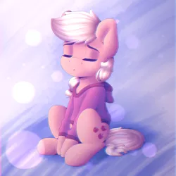 Size: 3000x3000 | Tagged: safe, artist:spirit-dude, derpibooru import, applejack, earth pony, pony, clothes, eyes closed, female, mare, missing accessory, sitting, solo, sweater