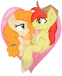 Size: 595x726 | Tagged: safe, artist:tuppkam1, derpibooru import, bright mac, pear butter, pony, the perfect pear, brightbutter, female, heart, male, shipping, simple background, straight, transparent background, watermark