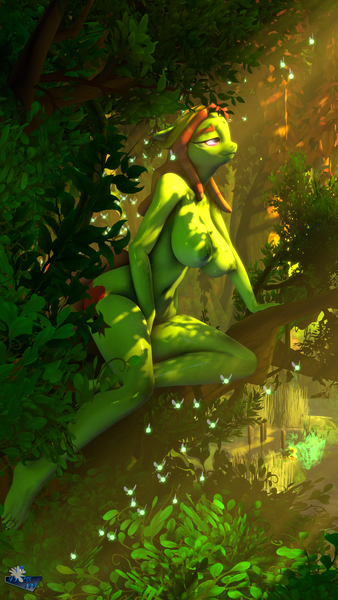 Size: 2160x3840 | Tagged: questionable, artist:hooves-art, derpibooru import, tree hugger, anthro, plantigrade anthro, 3d, barefoot, breasts, busty tree hugger, casual nudity, feet, female, nipples, nudist tree hugger, nudity, outdoors, practitioner of naturism, solo, solo female, source filmmaker, stupid sexy tree hugger, tree