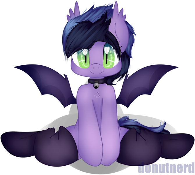 Size: 2000x1791 | Tagged: safe, artist:donutnerd, derpibooru import, oc, oc:midnight reverie, unofficial characters only, bat pony, bat pony oc, bell, bell collar, clothes, collar, heart eyes, simple background, solo, stockings, thigh highs, transparent background, wingding eyes