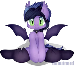 Size: 2000x1791 | Tagged: safe, artist:donutnerd, derpibooru import, oc, oc:midnight reverie, unofficial characters only, bat pony, bat pony oc, bell, bell collar, clothes, collar, heart eyes, simple background, solo, stockings, thigh highs, transparent background, wingding eyes