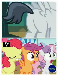 Size: 3106x4096 | Tagged: safe, derpibooru import, edit, edited screencap, screencap, apple bloom, rumble, scootaloo, sweetie belle, pegasus, pony, marks and recreation, colt, comic, cutie mark crusaders, discovery family logo, male, plot, rumbloom, screencap comic, shipping, straight, varying degrees of want
