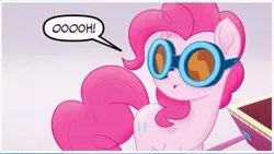 Size: 612x344 | Tagged: safe, derpibooru import, pinkie pie, earth pony, pony, my little pony: the movie, my little pony: the movie adaptation, spoiler:my little pony movie adaptation, comic, cropped, cute, dialogue, female, goggles, mare, solo