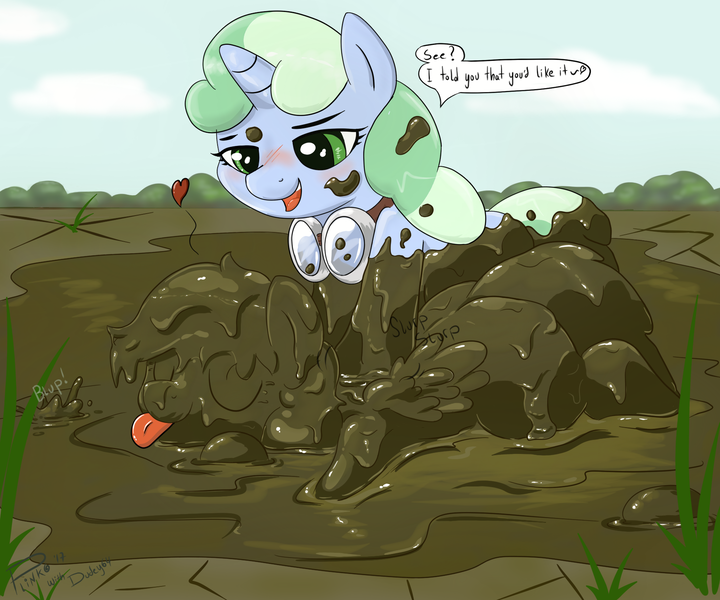 Size: 1800x1500 | Tagged: safe, artist:dudey64, artist:plinko, derpibooru import, oc, oc:box-filly, oc:sweetwater, unofficial characters only, pegasus, pony, unicorn, female, filthy, goggles, massage, massaging, messy, muck, mud, swamp, wet and messy