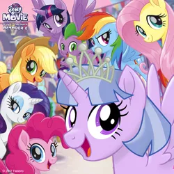 Size: 1080x1080 | Tagged: alicorn, applejack, derpibooru import, dragon, fluttershy, mlp movie pony maker, my little pony: the movie, oc, oc and canon, oc:meadow blossom, pinkie pie, rainbow dash, rarity, safe, spike, twilight sparkle, twilight sparkle (alicorn)