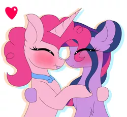 Size: 2780x2579 | Tagged: safe, artist:tomboygirl45, derpibooru import, pinkie pie, twilight sparkle, twilight sparkle (alicorn), alicorn, pony, princessponk, alicornified, ask, blushing, female, high res, lesbian, nuzzling, pinkiecorn, race swap, shipping, tumblr, twinkie, xk-class end-of-the-world scenario