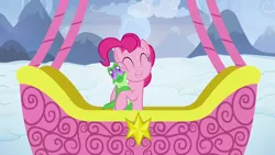 Size: 1280x720 | Tagged: safe, derpibooru import, screencap, gummy, pinkie pie, alligator, earth pony, pony, not asking for trouble, cute, diapinkes, eyes closed, female, hot air balloon, hug, mare, twinkling balloon