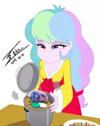 Size: 900x1132 | Tagged: safe, artist:bluse, derpibooru import, princess celestia, princess luna, equestria girls, food, food steamer, hanbok, korean, principal celestia, wat