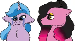 Size: 4678x2586 | Tagged: safe, artist:0rangedrink, derpibooru import, oc, oc:dissonance, oc:magic tricks, unofficial characters only, unicorn, crying, interspecies offspring, magical lesbian spawn, offspring, parent:discord, parent:pinkie pie, parent:trixie, parent:twilight sparkle, parents:discopie, parents:twixie