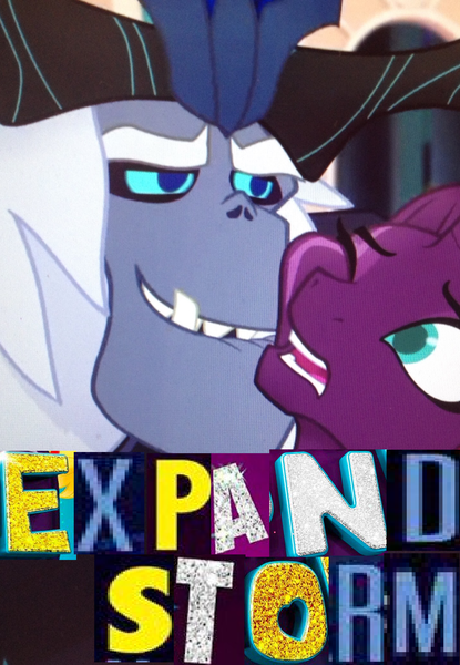 Size: 1437x2078 | Tagged: suggestive, derpibooru import, edit, edited screencap, screencap, storm king, tempest shadow, unicorn, my little pony: the movie, broken horn, caption, cropped, expand dong, exploitable meme, faic, female, image macro, male, mare, meme