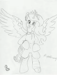 Size: 3022x3926 | Tagged: alicorn, alicorn oc, artist:andandampersand, bowtie, butterfly, chest fluff, crown, derpibooru import, female, headphones, heart, jewelry, joke oc, mary sue, monochrome, oc, oc:queen dj booty princess, regalia, rolex watch, safe, solo, unofficial characters only, wingding eyes