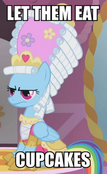 Size: 457x747 | Tagged: safe, derpibooru import, edit, edited screencap, screencap, rainbow dash, pony, swarm of the century, annoyed, clothes, dashie antoinette, dress, image macro, let them eat cake, mare antoinette, marie antoinette, meme, model, modeling, outfit catalog, rainbow dash always dresses in style, rainbow dash is not amused, solo, unamused, wig