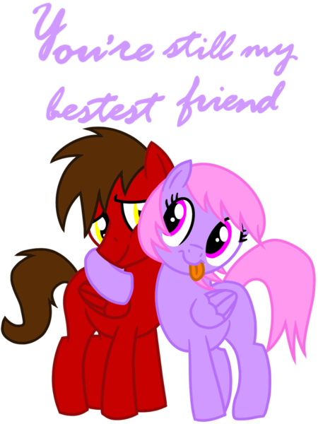 Size: 1200x1600 | Tagged: safe, artist:toyminator900, derpibooru import, oc, oc:chip, oc:melody notes, unofficial characters only, pegasus, pony, duo, hug, simple background, tongue out, transparent background