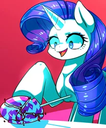 Size: 1380x1660 | Tagged: safe, artist:tangankittentail, derpibooru import, rarity, pony, unicorn, candy, color porn, eyestrain warning, food, lollipop, smashing, solo