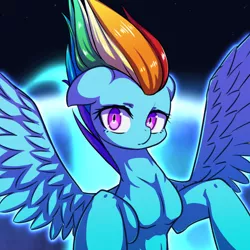 Size: 1700x1700 | Tagged: safe, artist:tangankittentail, derpibooru import, rainbow dash, pegasus, pony, around the world, color porn, eyestrain warning, floppy ears, flying, looking at you, solo, spread wings, wings