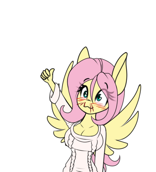 Size: 500x549 | Tagged: :3, alternate version, anthro, artist:silverfox057, big breasts, blood, blushing, breasts, busty fluttershy, cleavage, clothes, cute, derpibooru import, eyebrows visible through hair, female, fluttershy, hoodie, nosebleed, pegasus, reaction image, safe, simple background, solo, spread wings, thumbs up, transparent background, wingboner, wings
