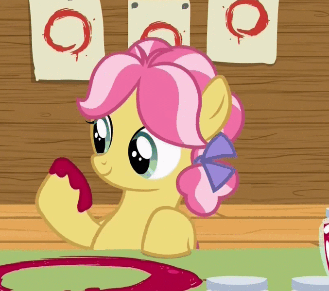 Size: 812x720 | Tagged: safe, derpibooru import, screencap, kettle corn, earth pony, pony, marks and recreation, animated, bow, circle, circle painting, cute, cuteness overload, cutie mark day camp, female, filly, foal, food, gif, hair bow, hnnng, hoof licking, hooves, jam, jar, kettlebetes, licking, painting, raised hoof, solo, strawberry jam, that pony sure does love circles, tongue out