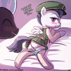 Size: 750x750 | Tagged: suggestive, artist:lumineko, derpibooru import, rumble, thunderlane, pegasus, pony, marks and recreation, blushing, brothers, butt, clothes, colt, crossdressing, draw me like one of your french girls, eyes closed, femboy, filly guides, filly scouts, gay, implied foalcon, incest, looking back, male, panties, plot, rumblelane, shipping, skirt, solo focus, spread wings, stallion, underwear, upskirt, wings