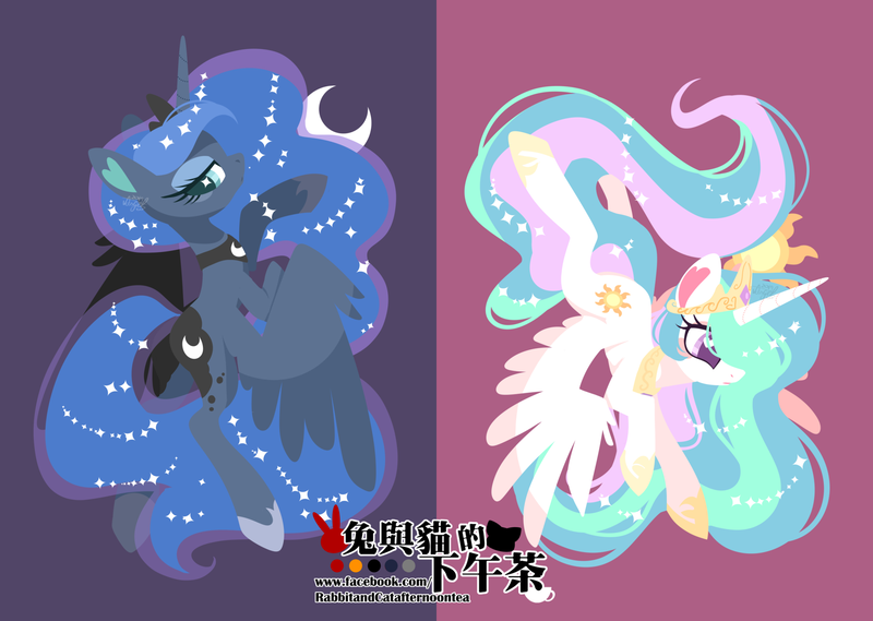 Size: 2010x1430 | Tagged: safe, artist:snow angel, derpibooru import, princess celestia, princess luna, alicorn, pony, crown, duo, female, jewelry, lidded eyes, lineless, mare, moon, regalia, royal sisters, simple background, sisters, sun