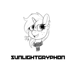 Size: 6000x5000 | Tagged: safe, artist:sunlightgryphon, derpibooru import, oc, oc:debra rose, unofficial characters only, unicorn, absurd resolution, clothes, ear piercing, earring, female, freckles, jewelry, mare, monochrome, piercing, scarf, smiling, solo