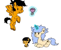 Size: 1301x1081 | Tagged: safe, artist:raptorfarts, derpibooru import, oc, oc:pumpkin, oc:sugar swirl, unofficial characters only, pegasus, pony, unicorn, foal, magic, simple background, transparent background