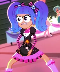 Size: 644x776 | Tagged: safe, derpibooru import, edit, edited edit, edited screencap, screencap, pixel pizazz, eqg summertime shorts, equestria girls, bomb, boom, clothes, crazy face, dancing, eye, eyes, faic, meme, shoes, special eyes, weapon