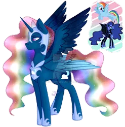 Size: 1024x1038 | Tagged: alicorn, artist:keeharn, derpibooru import, fusion, multiple wings, nightmare moon, rainbow dash, safe, seraph, seraphicorn, watermark