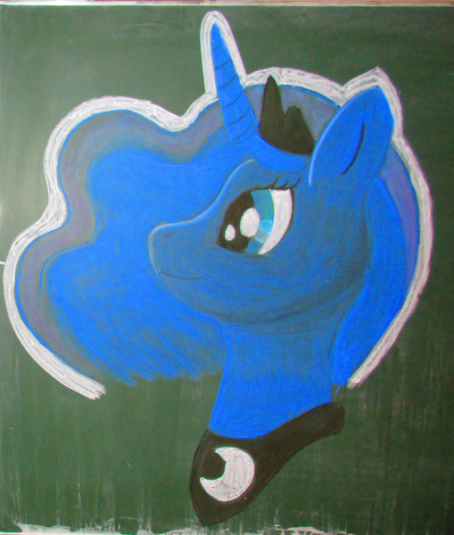 Size: 2630x3100 | Tagged: safe, artist:malte279, derpibooru import, princess luna, alicorn, pony, bust, chalk drawing, chalkboard, female, horn, jewelry, mare, portrait, profile, regalia, solo, tiara