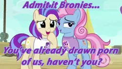 Size: 1280x720 | Tagged: suggestive, derpibooru import, edit, edited screencap, screencap, sun cloche, sunny side, pony, once upon a zeppelin, breaking the fourth wall, bronybait, caption, image macro, talking to viewer, text