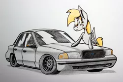 Size: 5184x3456 | Tagged: safe, artist:bumskuchen, derpibooru import, derpy hooves, pegasus, pony, car, crown victoria, ford, solo, traditional art, vehicle