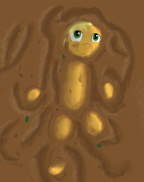 Size: 1925x2433 | Tagged: safe, artist:pzkratzer, derpibooru import, applejack, earth pony, pony, female, mare, mud, mud bath, muddy, on back, solo