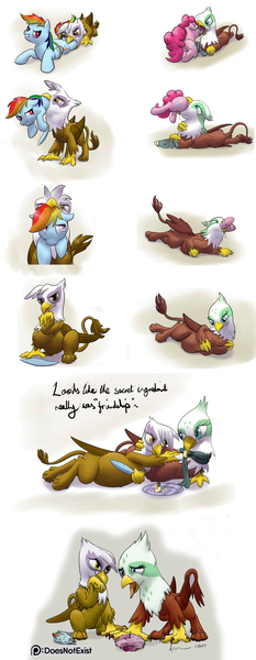 Size: 2517x6479 | Tagged: questionable, semi-grimdark, artist:theandymac, derpibooru import, gilda, greta, pinkie pie, rainbow dash, earth pony, gryphon, pegasus, pony, the lost treasure of griffonstone, abdominal bulge, bad end, butt first, clothes, comic, dead, death, digestion, disposal, drool, drool string, feather, female, fetish, food chain, gildapred, grelda, griffons doing griffon things, hairball, head first, lesbian, licking, murder, mythologically accurate, patreon, patreon logo, paws, pellet, pinkie prey, plot, post-vore, predator, prey, preydash, scarf, shipping, throat bulge, tongue out, unwilling, vore