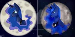 Size: 1024x512 | Tagged: artist:keeharn, comparison, crown, derpibooru import, draw this again, jewelry, moon, princess luna, regalia, sad, safe, watermark