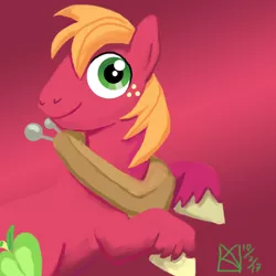 Size: 1500x1500 | Tagged: safe, artist:kelseyleah, derpibooru import, big macintosh, earth pony, pony, gradient background, horse collar, looking at you, male, rearing, solo, stallion