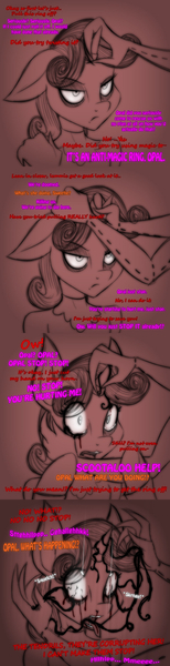 Size: 626x2444 | Tagged: semi-grimdark, artist:lil miss jay, derpibooru import, opalescence, scootaloo, sweetie belle, anthro, ask lil miss rarity, comic, hoodieloo, slasher belle, tumblr