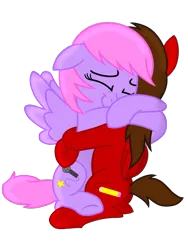 Size: 1200x1600 | Tagged: safe, artist:toyminator900, derpibooru import, oc, oc:chip, oc:melody notes, unofficial characters only, pegasus, pony, duo, hug, simple background, smiling, transparent background