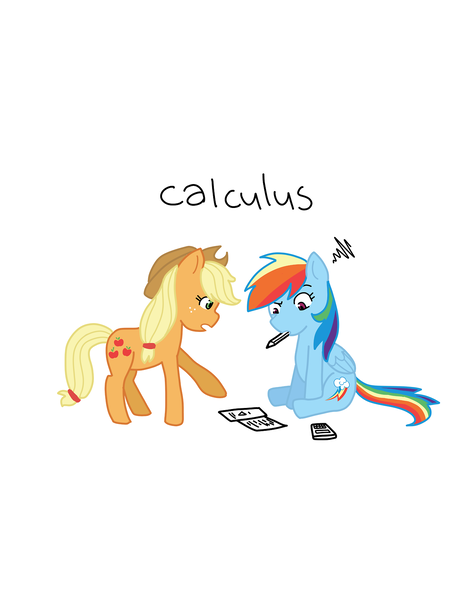 Size: 1280x1656 | Tagged: safe, artist:tycoontykun, derpibooru import, applejack, rainbow dash, appledash, calculator, calculus, cover, cowboy hat, female, hat, help, learning, math, pencil, school, shipping, simple background, white background