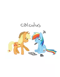 Size: 1280x1656 | Tagged: safe, artist:tycoontykun, derpibooru import, applejack, rainbow dash, appledash, calculator, calculus, cover, cowboy hat, female, hat, help, learning, math, pencil, school, shipping, simple background, white background