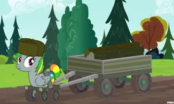 Size: 4200x2520 | Tagged: safe, artist:a4r91n, derpibooru import, oc, oc:wheely bopper, unofficial characters only, original species, pony, wheelpone, cart, forest, hat, logs, looking at you, mud, pulling, solo, spintires, tail wrap, ushanka, vector