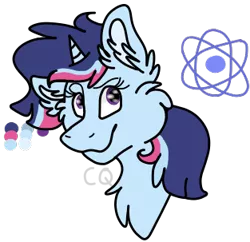 Size: 313x303 | Tagged: safe, artist:cq-the-unicorn, derpibooru import, oc, oc:tesla alkali, unofficial characters only, unicorn, bust, ear fluff, female, magical lesbian spawn, mare, offspring, parent:trixie, parent:twilight sparkle, parents:twixie, simple background, solo, transparent background