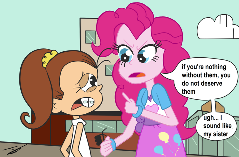 Size: 1024x673 | Tagged: safe, artist:pepemay93, derpibooru import, pinkie pie, equestria girls, crossover, luan loud, nickelodeon, parody, spider-man: homecoming, spoilers for another series, the loud house