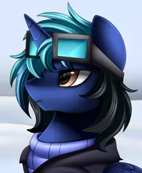 Size: 1446x1764 | Tagged: safe, artist:pridark, derpibooru import, oc, oc:frostburn, unofficial characters only, alicorn, pony, bust, clothes, commission, glasses, male, portrait, solo