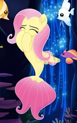 Size: 303x484 | Tagged: angelfish, butterfly fish, cropped, cute, derpibooru import, fish, fluttershy, my little pony: the movie, safe, screencap, seaponified, seapony fluttershy, seapony (g4), shyabetes, solo, species swap, tropical fish