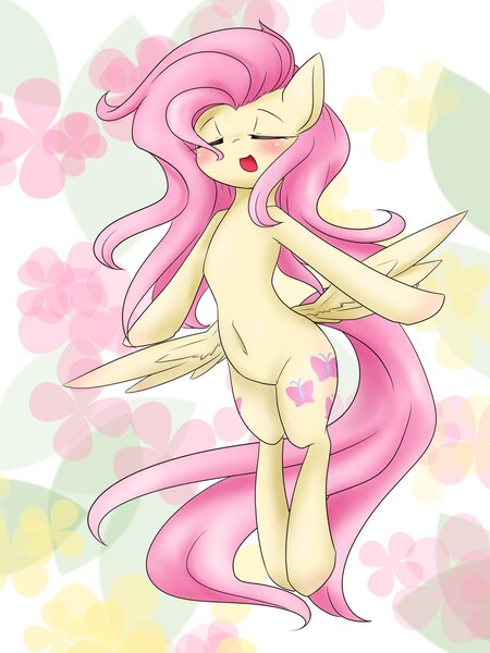 Size: 1200x1600 | Tagged: safe, artist:azurepicker, derpibooru import, fluttershy, pony, abstract background, belly button, blushing, butt wings, cute, shyabetes, solo